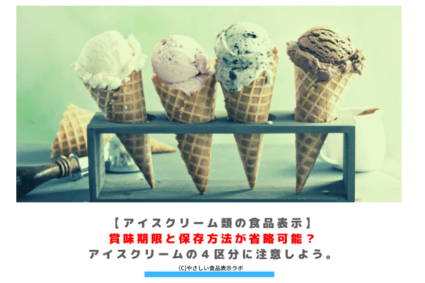 【アイスクリーム類の食品表示】賞味期限と保存方法が省略可能？アイスクリームの４区分に注意しよう。　アイキャッチ